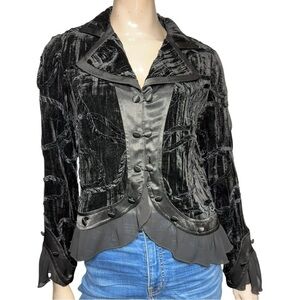 Mieka Women’s Size 10 Black Flocked Velvet Chiffon Trimmed Jacket